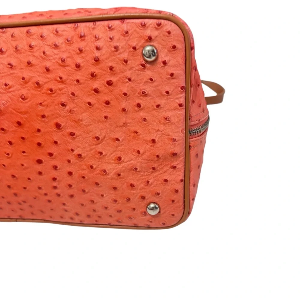 Valentina Orange Ostrich Embossed Leather Satchel‎ Crossbody Bag Top Handle